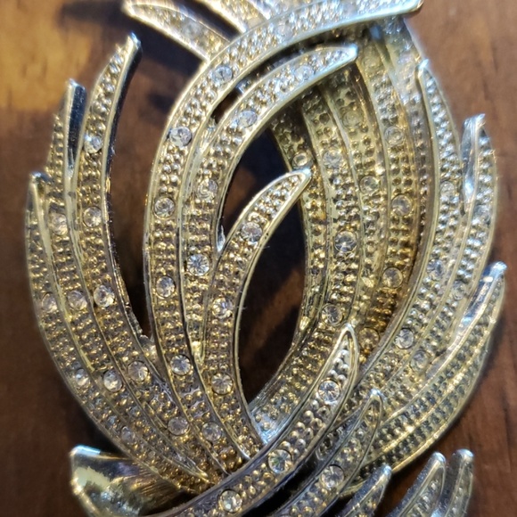 Silver Tone Crystal Accented Wing Feather Brooch - Picture 2 of 6